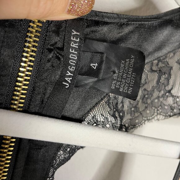 Jay Godfrey Holden Slim Racer Back Dress Size 4 Silk Lace Black Nude - Picture 7 of 8